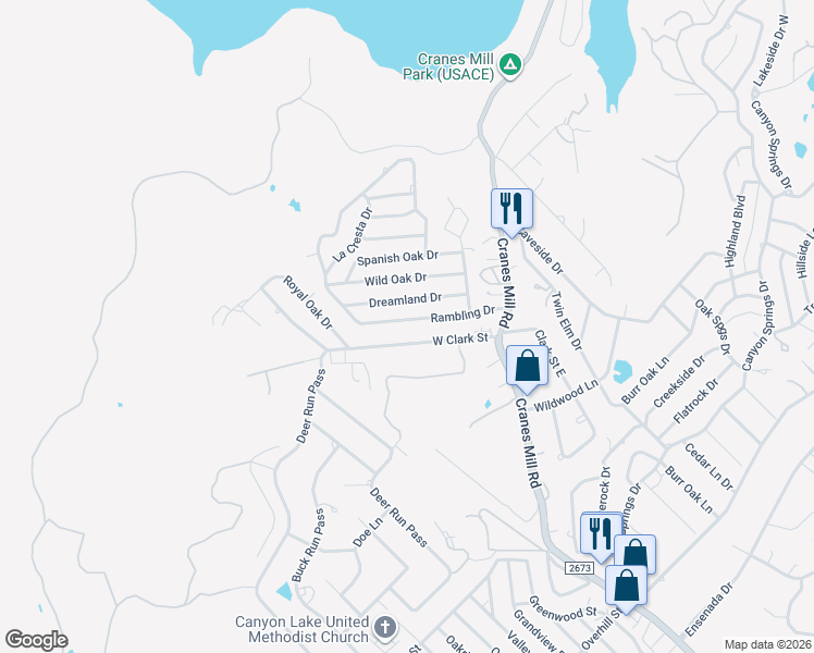 map of restaurants, bars, coffee shops, grocery stores, and more near 320 West Clark Street in Canyon Lake