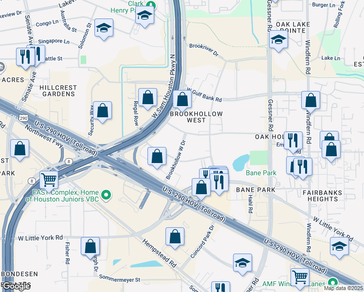 map of restaurants, bars, coffee shops, grocery stores, and more near in Houston