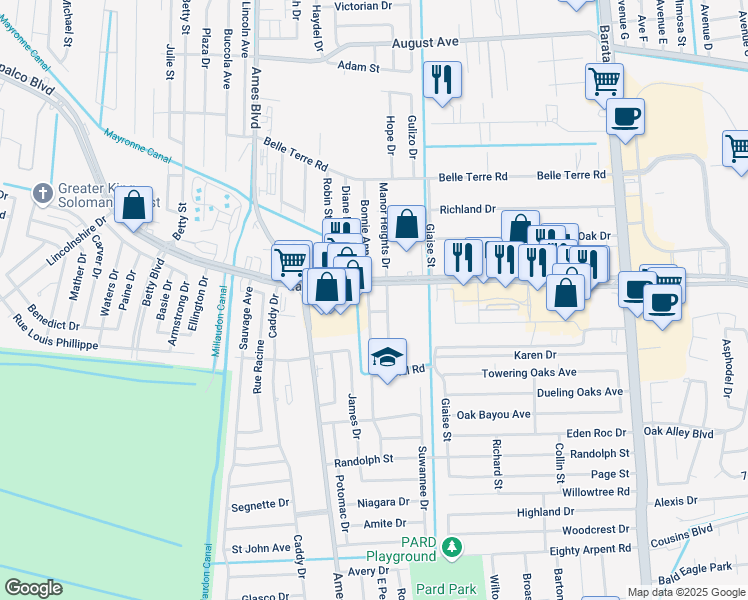 map of restaurants, bars, coffee shops, grocery stores, and more near 1924 Bonnie Ann Drive in Marrero