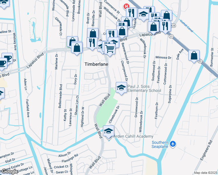 map of restaurants, bars, coffee shops, grocery stores, and more near 2799 Mount Laurel Drive in Gretna