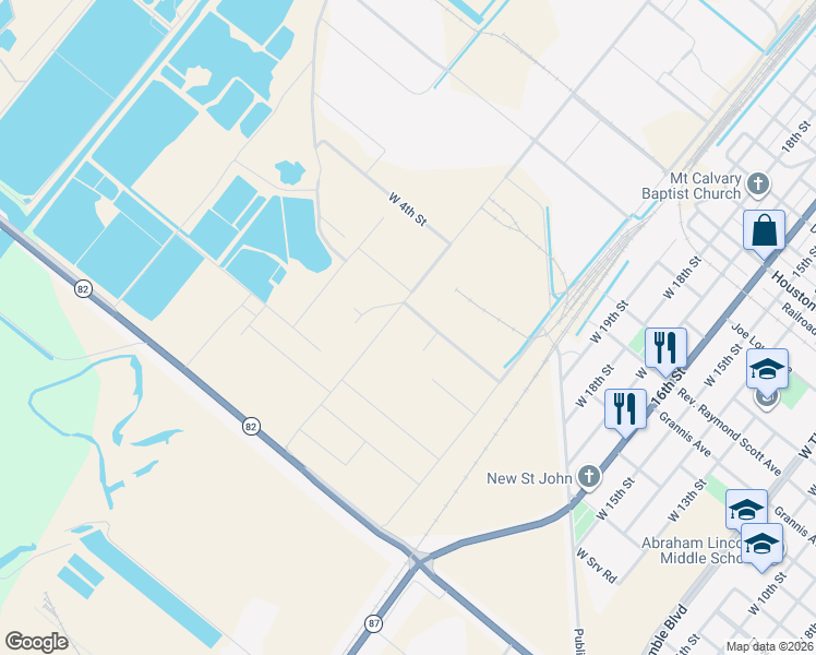 map of restaurants, bars, coffee shops, grocery stores, and more near Unnamed Road in Port Arthur
