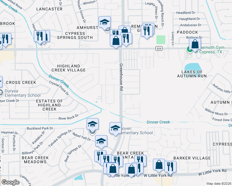 map of restaurants, bars, coffee shops, grocery stores, and more near 6626 Larissa Drive in Katy
