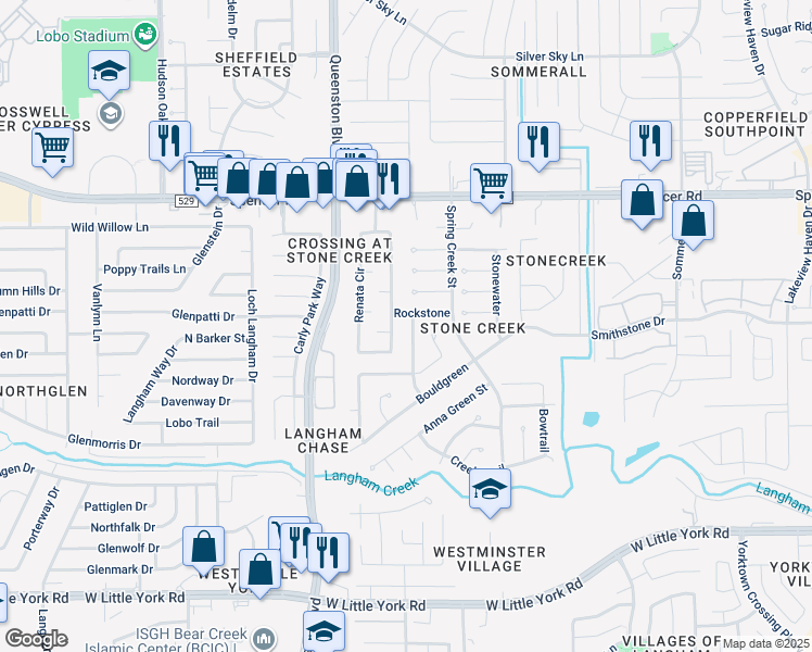 map of restaurants, bars, coffee shops, grocery stores, and more near 6719 Bliss Trail in Houston