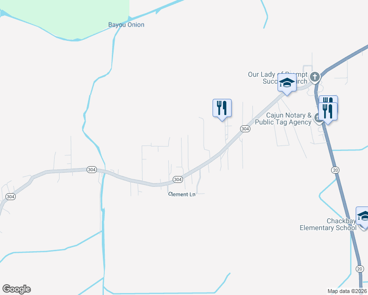 map of restaurants, bars, coffee shops, grocery stores, and more near 174 Elsie Street in Thibodaux