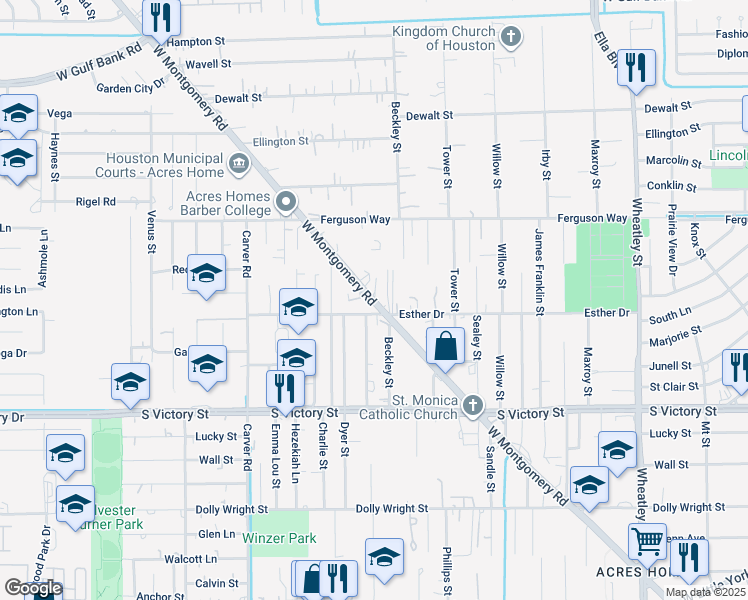 map of restaurants, bars, coffee shops, grocery stores, and more near West Montgomery Road in Houston