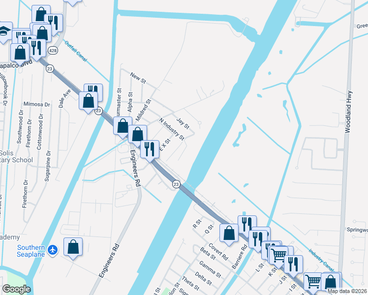 map of restaurants, bars, coffee shops, grocery stores, and more near 100 Field Street in Belle Chasse