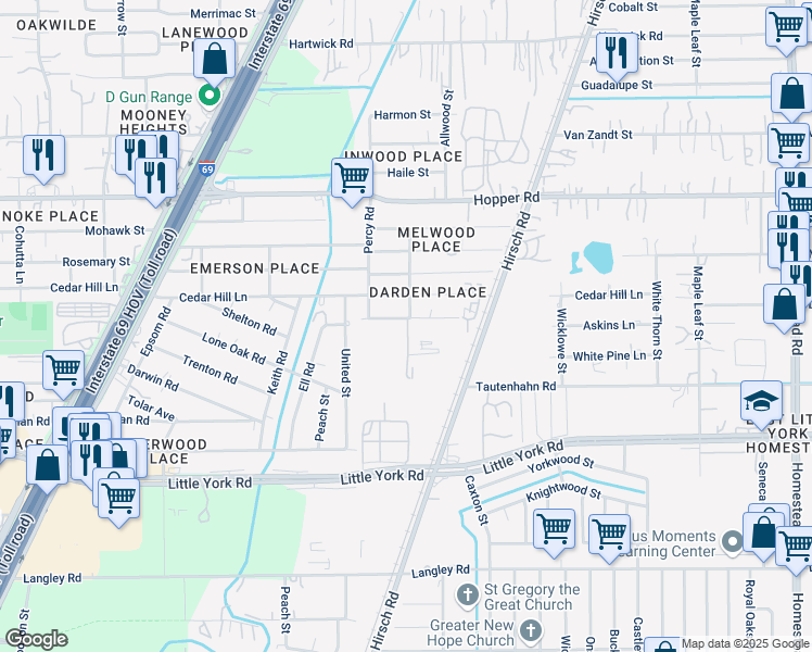 map of restaurants, bars, coffee shops, grocery stores, and more near 4931 Askins Lane in Houston