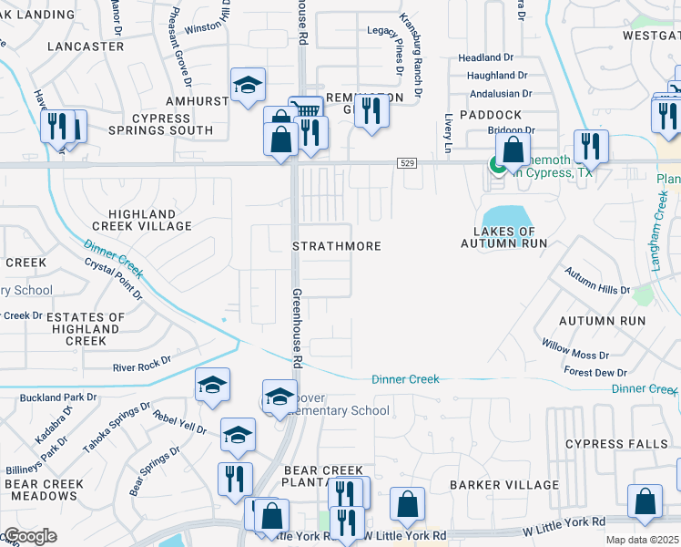 map of restaurants, bars, coffee shops, grocery stores, and more near 19210 Anthurium Ct in Katy