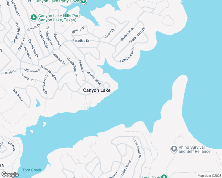 map of restaurants, bars, coffee shops, grocery stores, and more near 584 Rimrock Pass in Canyon Lake