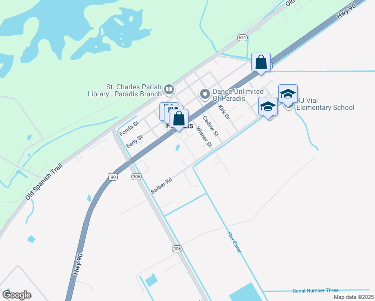 map of restaurants, bars, coffee shops, grocery stores, and more near 132 Travis Street in Paradis