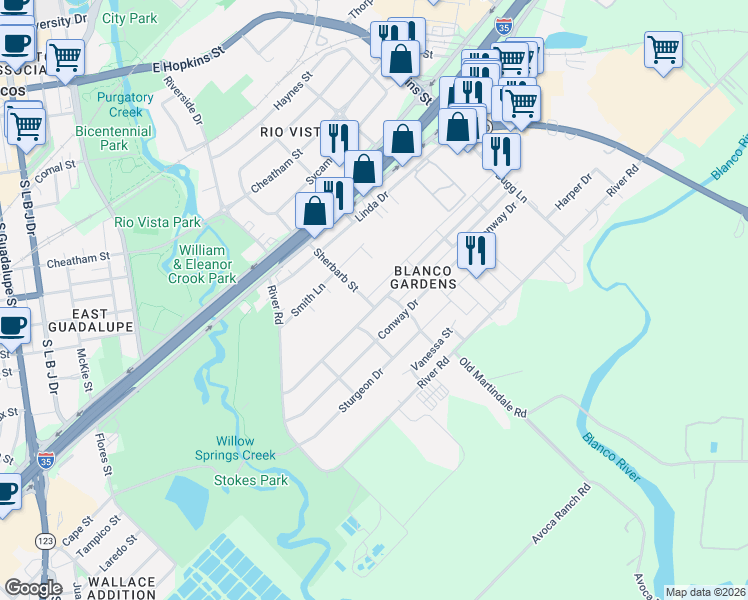 map of restaurants, bars, coffee shops, grocery stores, and more near 903 Barbara Drive in San Marcos