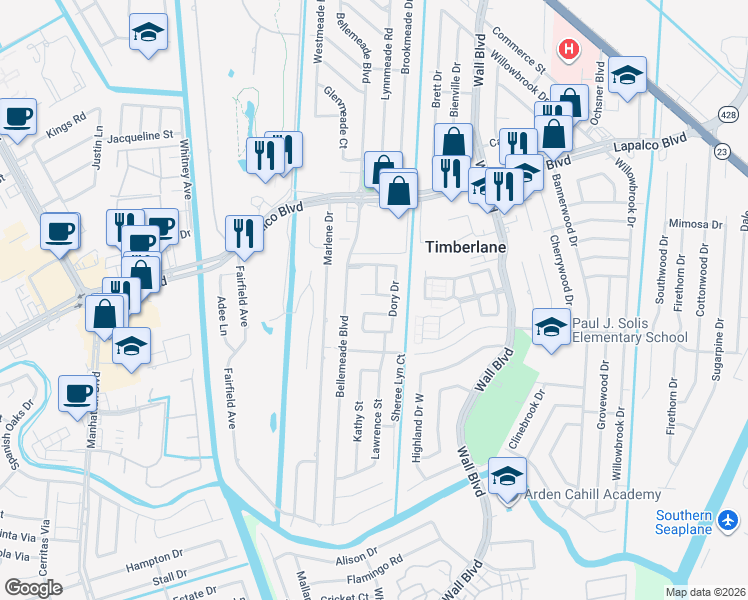 map of restaurants, bars, coffee shops, grocery stores, and more near 828 Donna Drive in Gretna