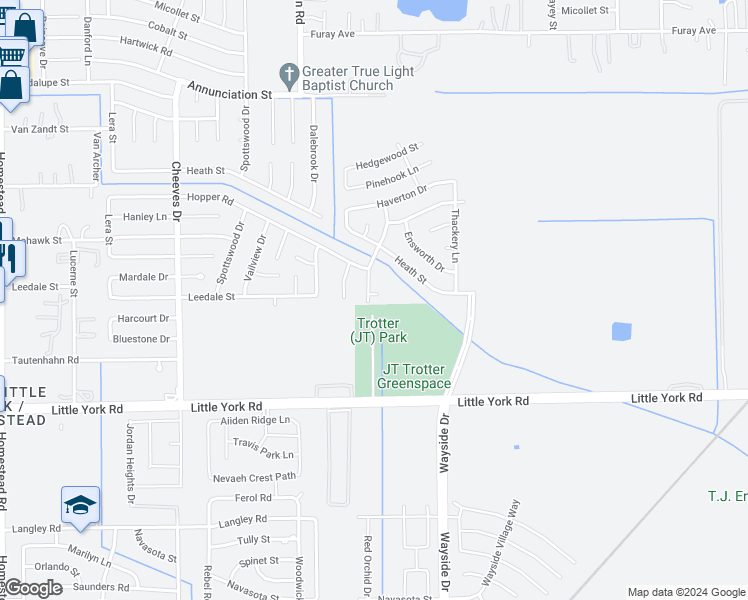map of restaurants, bars, coffee shops, grocery stores, and more near 7106 Almont Drive in Houston