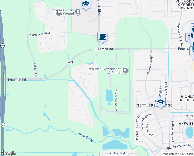 map of restaurants, bars, coffee shops, grocery stores, and more near 6842 Scarlet Sagebrush Street in Katy