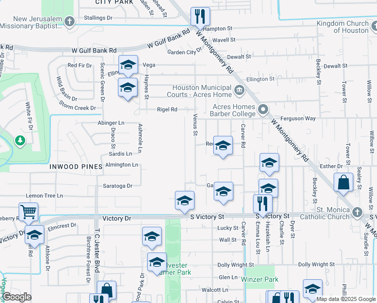 map of restaurants, bars, coffee shops, grocery stores, and more near 8211 Sunnyhill Street in Houston