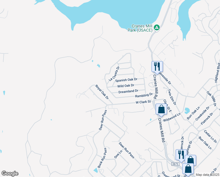 map of restaurants, bars, coffee shops, grocery stores, and more near 530 Rambling Drive in Canyon Lake