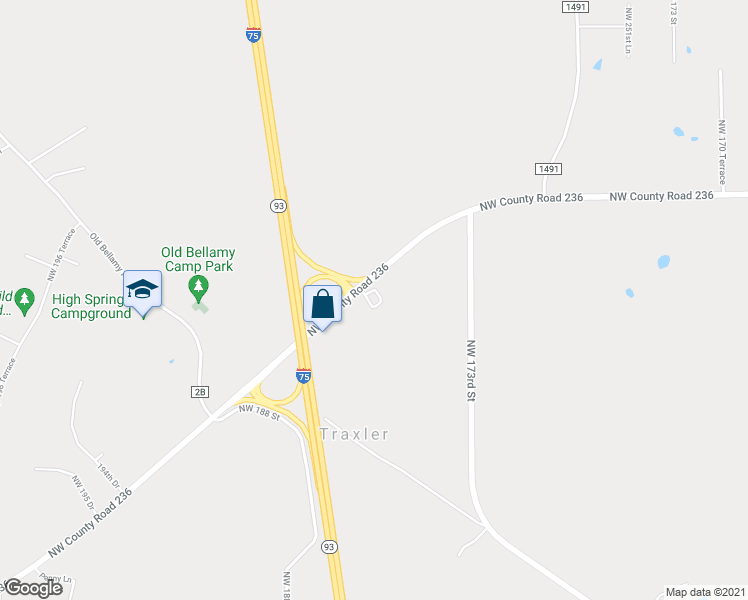 map of restaurants, bars, coffee shops, grocery stores, and more near 18501 Northwest County Road 236 in High Springs