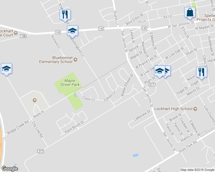map of restaurants, bars, coffee shops, grocery stores, and more near 517 Blake's Cove in Lockhart