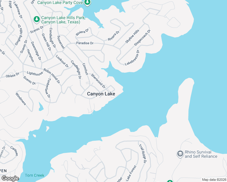 map of restaurants, bars, coffee shops, grocery stores, and more near 584 Rimrock Pass in Canyon Lake
