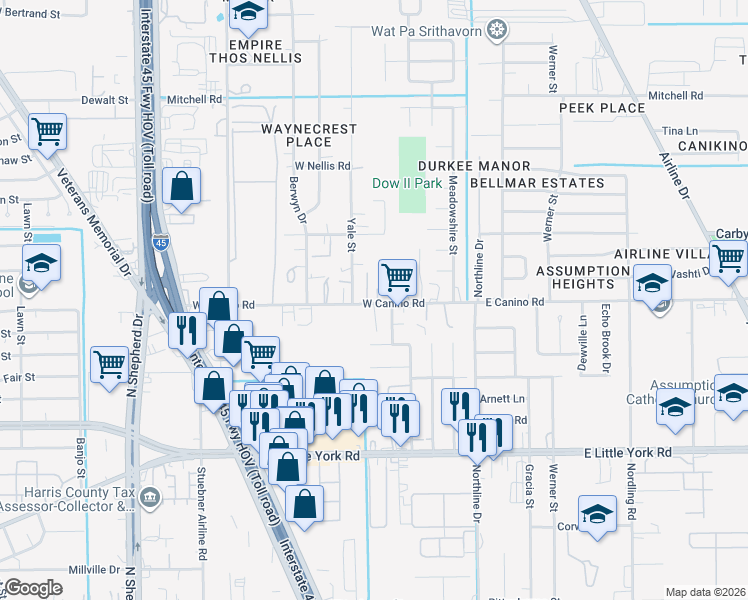 map of restaurants, bars, coffee shops, grocery stores, and more near in Harris County