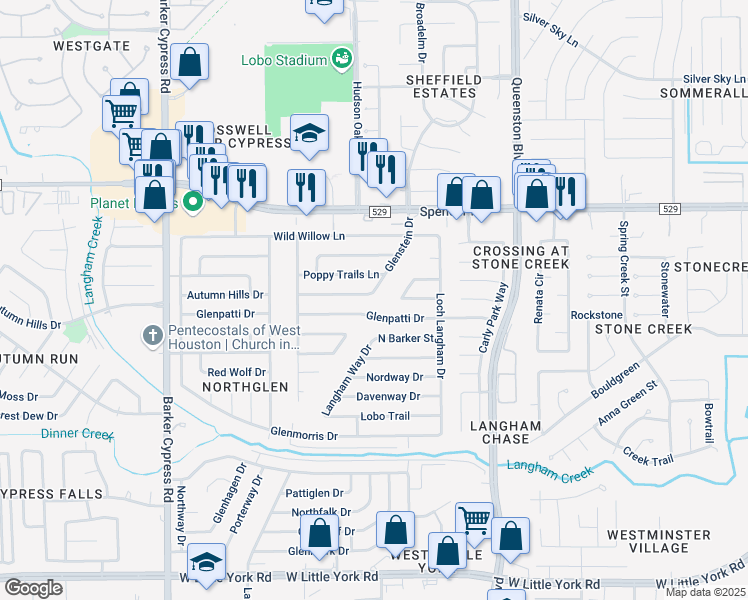map of restaurants, bars, coffee shops, grocery stores, and more near 17503 Autumn Hills Dr in Houston