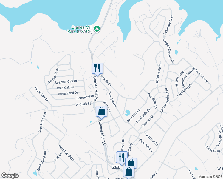 map of restaurants, bars, coffee shops, grocery stores, and more near 266 Caveside Drive in Canyon Lake