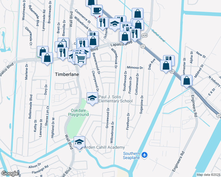map of restaurants, bars, coffee shops, grocery stores, and more near 444 Willowbrook Drive in Gretna