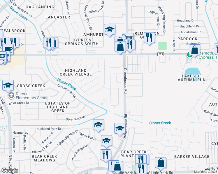 map of restaurants, bars, coffee shops, grocery stores, and more near 6703 Cypress Glades Drive in Katy