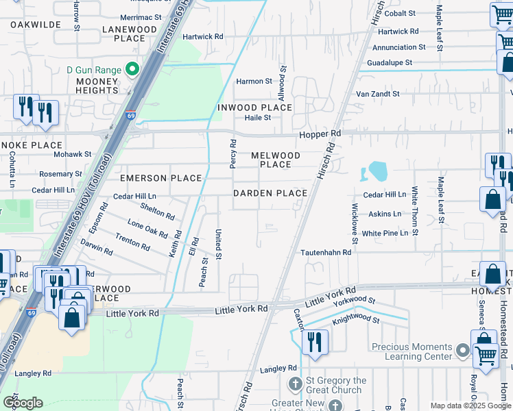 map of restaurants, bars, coffee shops, grocery stores, and more near 4931 Askins Lane in Houston