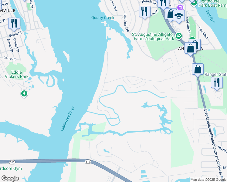 map of restaurants, bars, coffee shops, grocery stores, and more near 115 Fiddler Crab Lane in St. Augustine