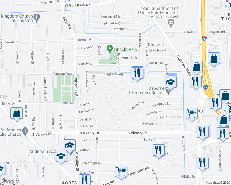 map of restaurants, bars, coffee shops, grocery stores, and more near 974 Marjorie Street in Houston