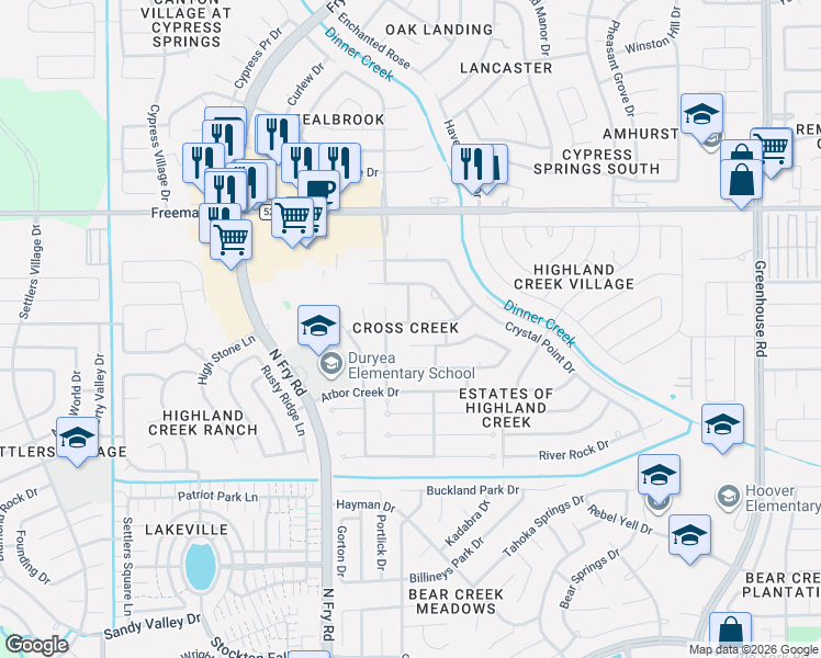 map of restaurants, bars, coffee shops, grocery stores, and more near 6818 Enchanted Crest Drive in Katy