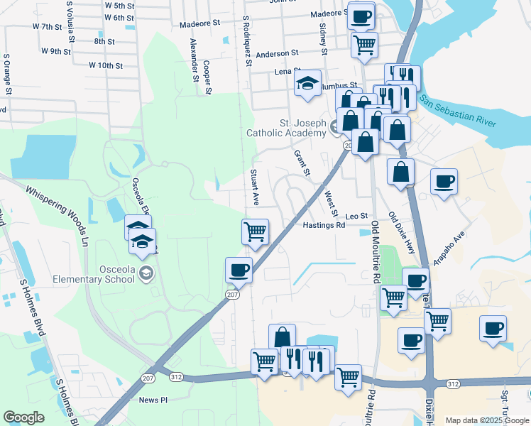map of restaurants, bars, coffee shops, grocery stores, and more near 585 Hazel Street in St. Augustine