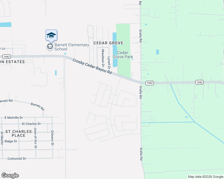 map of restaurants, bars, coffee shops, grocery stores, and more near 1396-1698 Farm to Market Road 1942 in Crosby