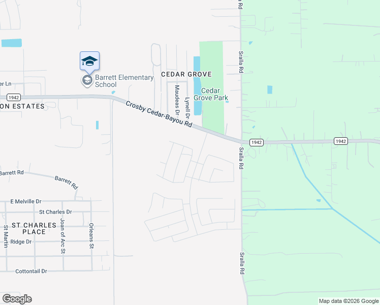 map of restaurants, bars, coffee shops, grocery stores, and more near 1396-1698 Farm to Market Road 1942 in Crosby