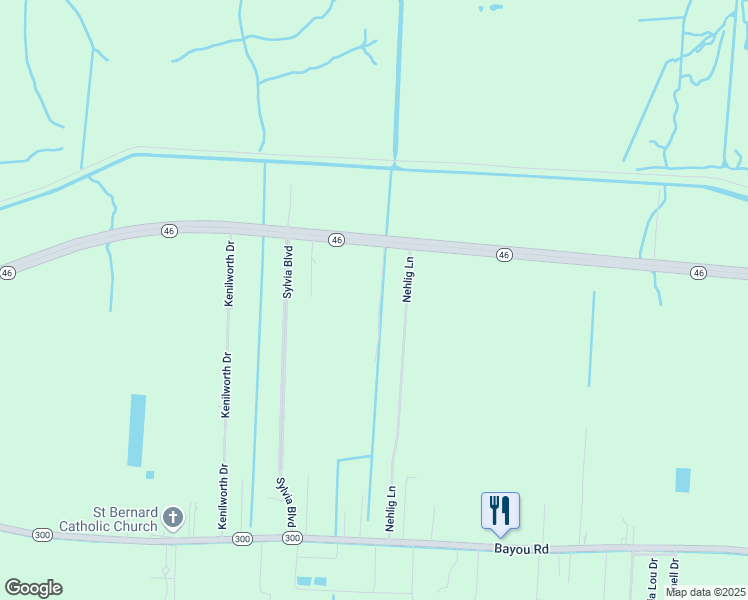 map of restaurants, bars, coffee shops, grocery stores, and more near 3002 Louisiana 46 in Saint Bernard