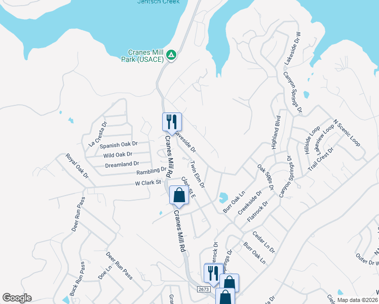 map of restaurants, bars, coffee shops, grocery stores, and more near 266 Caveside Drive in Canyon Lake