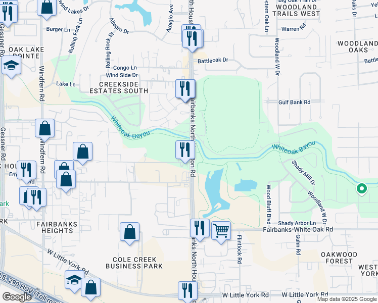 map of restaurants, bars, coffee shops, grocery stores, and more near in Houston