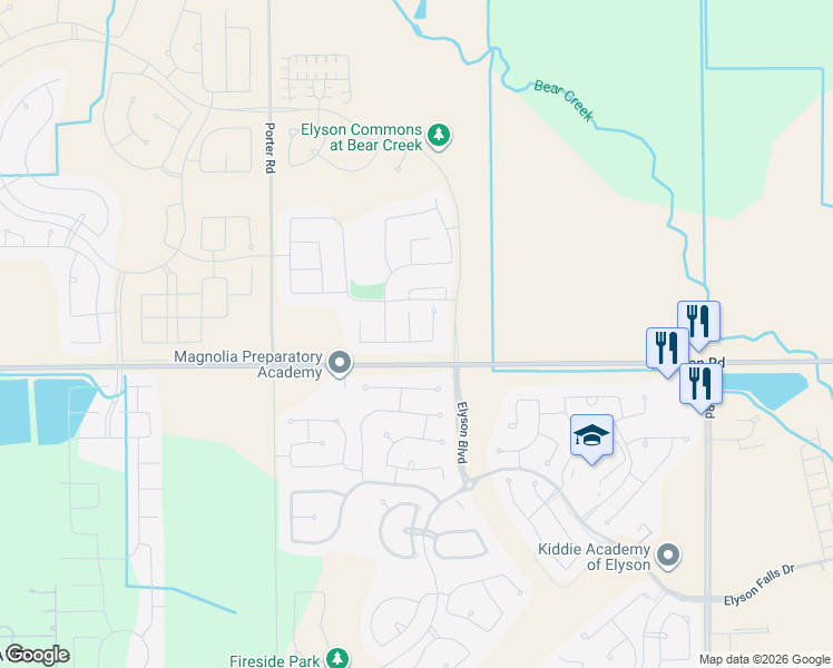 map of restaurants, bars, coffee shops, grocery stores, and more near 23642 Kingston Ridge Way in Katy