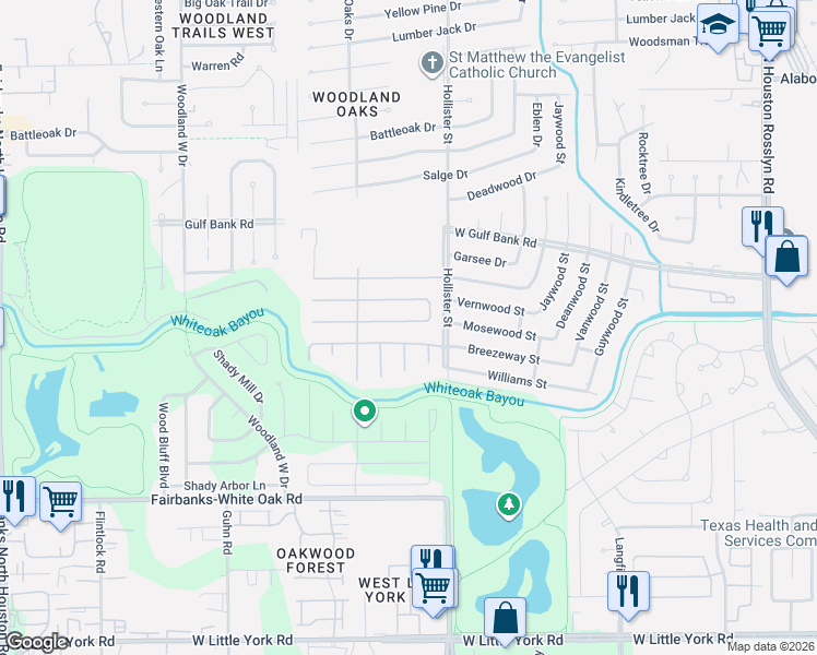 map of restaurants, bars, coffee shops, grocery stores, and more near 9223 Loren Lane in Houston