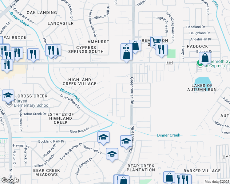 map of restaurants, bars, coffee shops, grocery stores, and more near 6719 Cypress Glades Drive in Katy