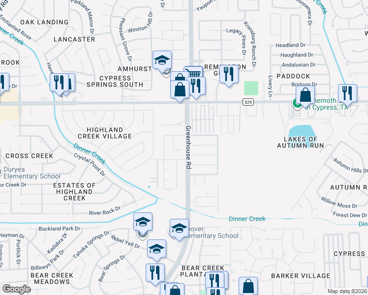 map of restaurants, bars, coffee shops, grocery stores, and more near 19323 Caledonia Drive in Katy