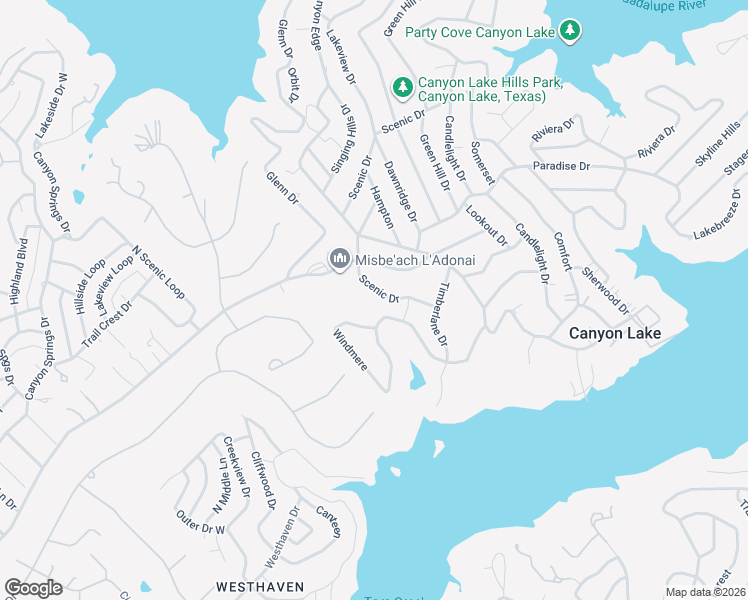 map of restaurants, bars, coffee shops, grocery stores, and more near 274 Scenic Drive in Canyon Lake