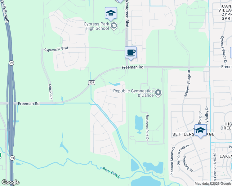 map of restaurants, bars, coffee shops, grocery stores, and more near 21422 Bluebonnet Cove Court in Katy