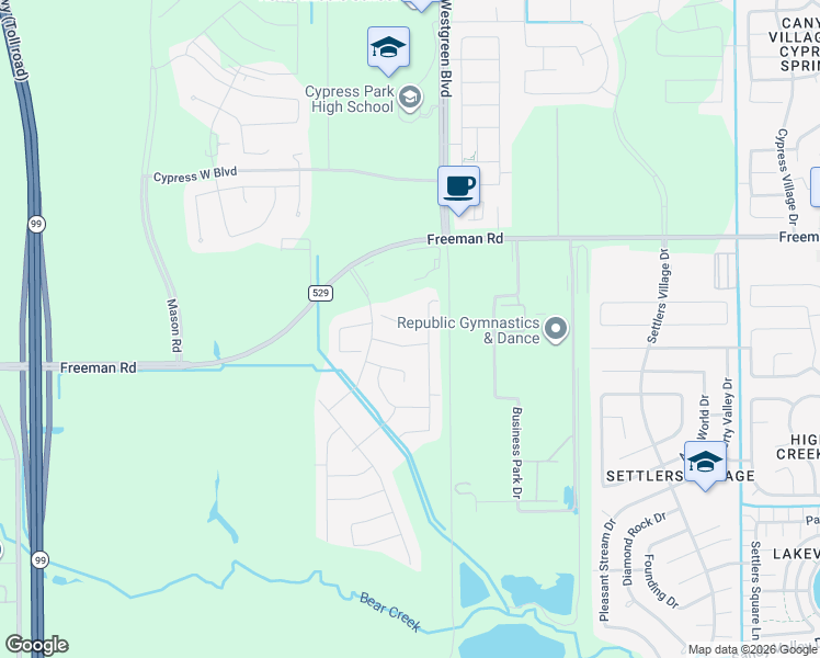 map of restaurants, bars, coffee shops, grocery stores, and more near 21419 Bluebonnet Cove Court in Katy