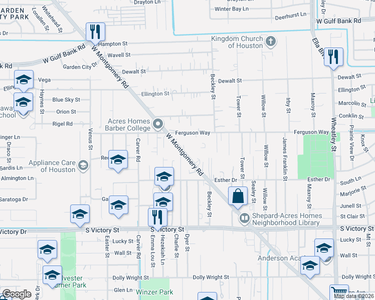 map of restaurants, bars, coffee shops, grocery stores, and more near 9126 West Montgomery Road in Houston