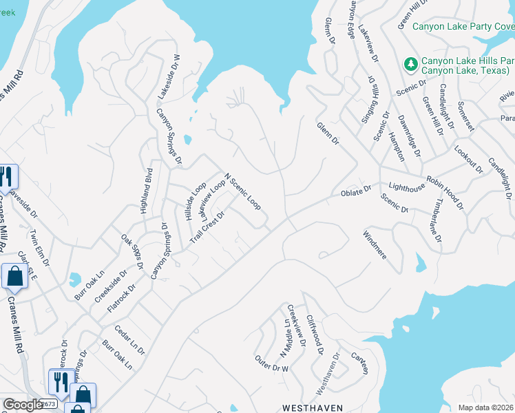 map of restaurants, bars, coffee shops, grocery stores, and more near 214 North Scenic Loop in Canyon Lake