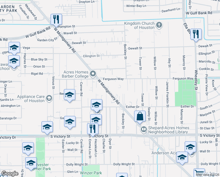 map of restaurants, bars, coffee shops, grocery stores, and more near 9126 West Montgomery Road in Houston