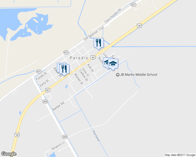 map of restaurants, bars, coffee shops, grocery stores, and more near 518 Barber Road in Paradis
