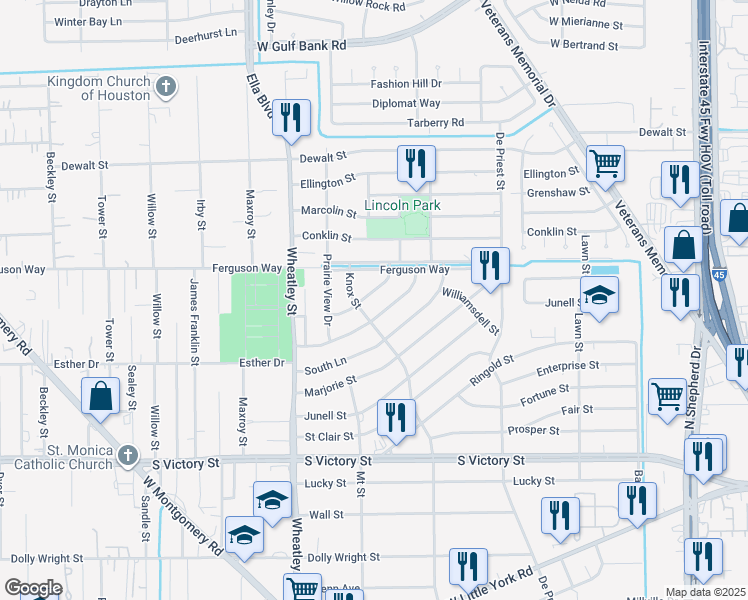 map of restaurants, bars, coffee shops, grocery stores, and more near 972 Reverend B J Lewis Drive in Houston
